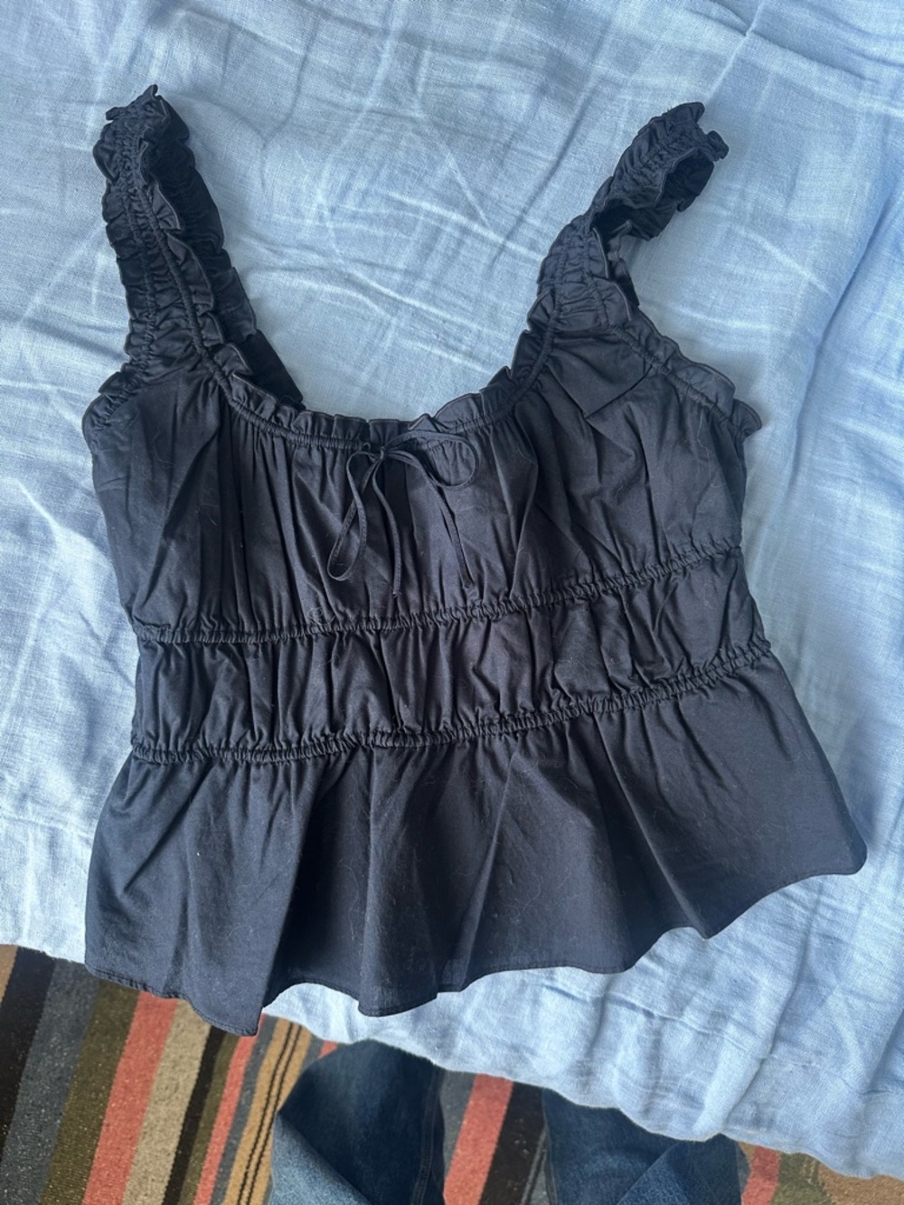 Aritzia Navy Blue Smocked Ruffle Strap Tank Top - Women